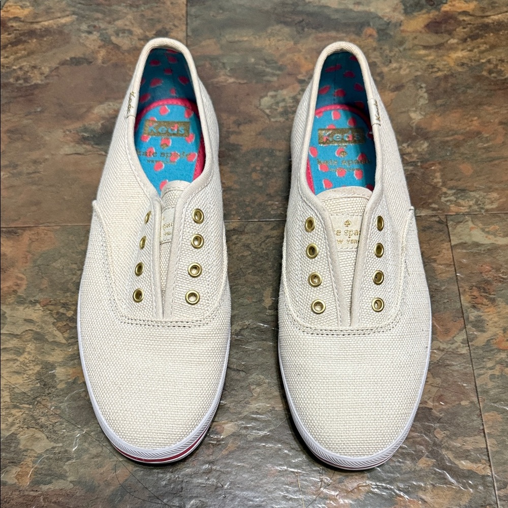 Keds Cream Canvas Slip-Ons with Gold Eyelets excellent condition size 6